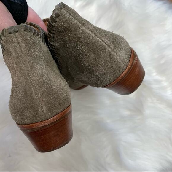 Jack Rogers Sadie Flat Ankle Boots Olive Green Suede Booties Leather Women’s 5.5 - Picture 7 of 10